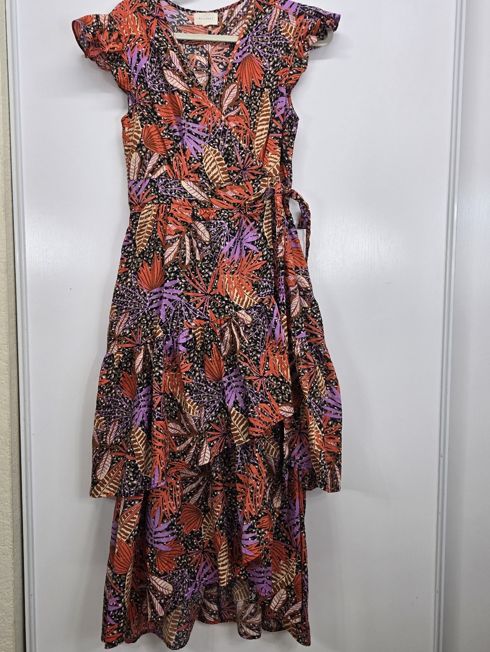 Melloday Flutter Sleeve Tiered Floral Midi Maxi Dress L Faux Wrap Fall Anthro‎